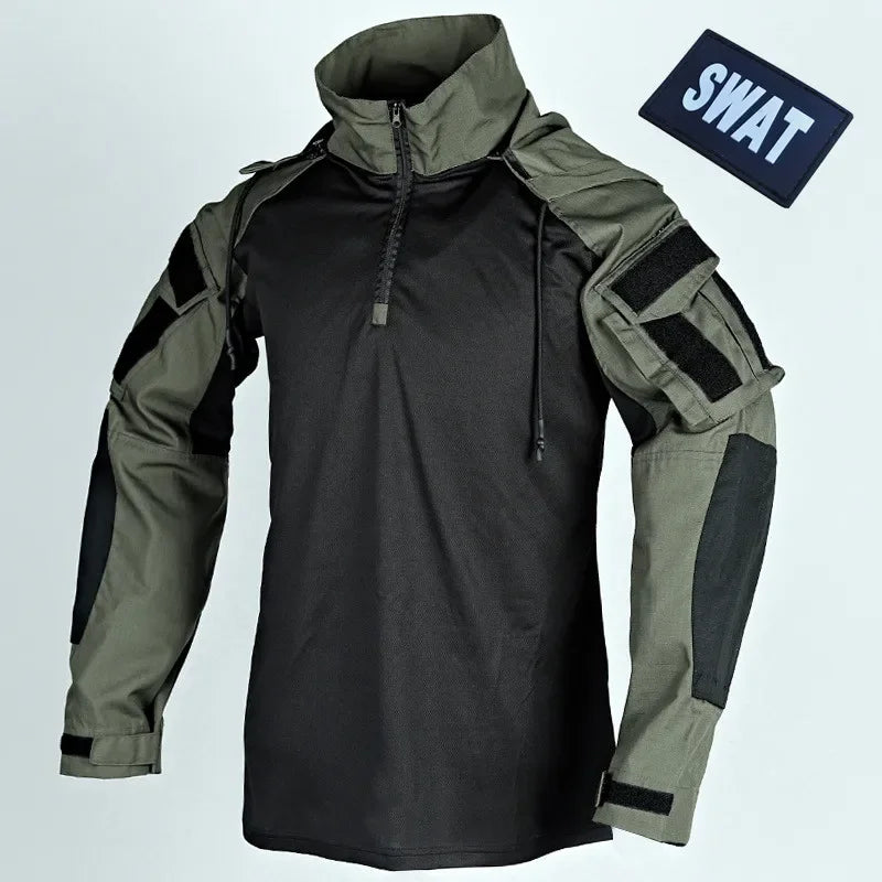 MTM Men's Camouflage Long Sleeve Tactical Shirt with Hoodie