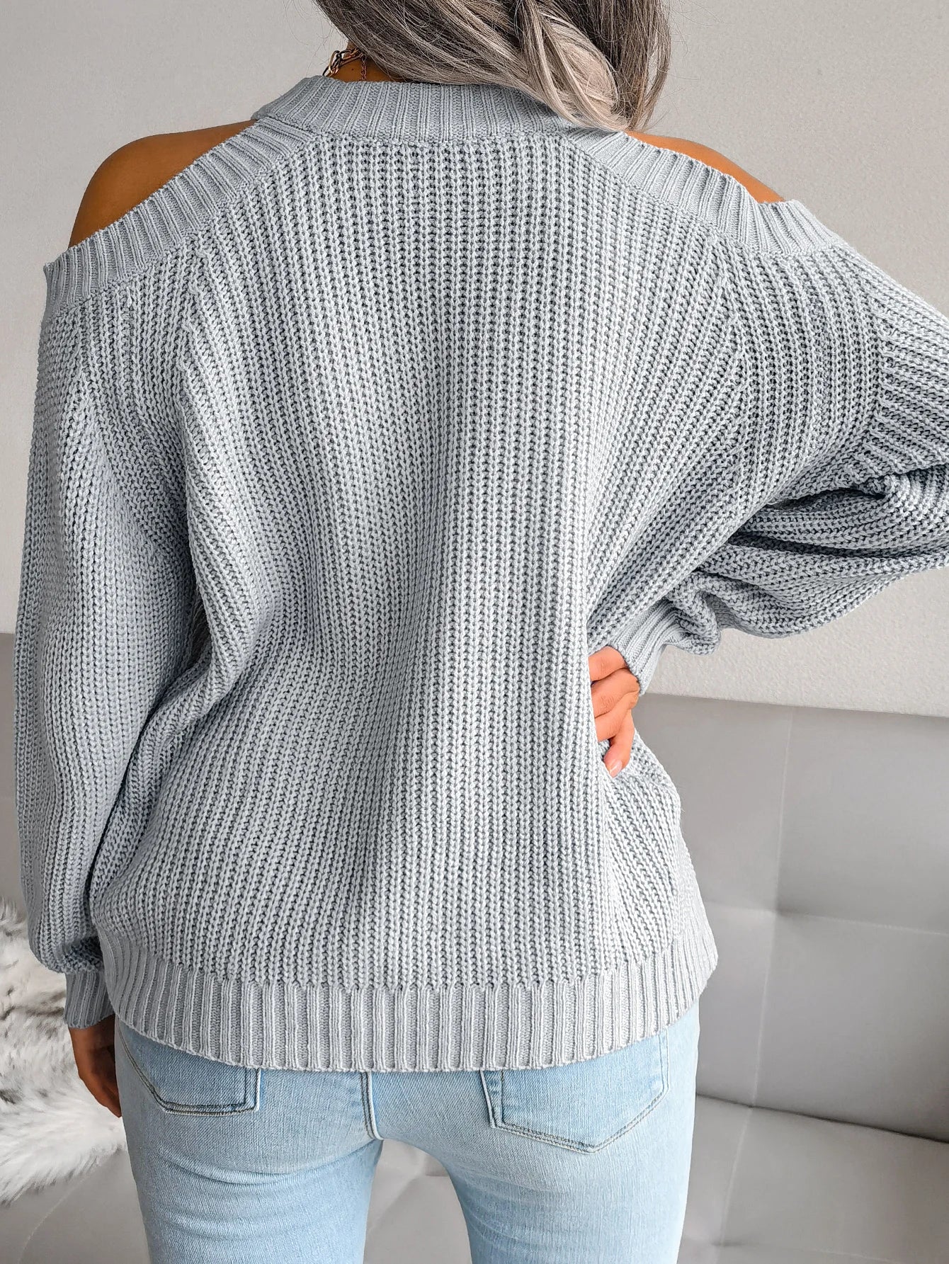 MTM Cut-Out Shoulder Crew Neck Knitted Sweater
