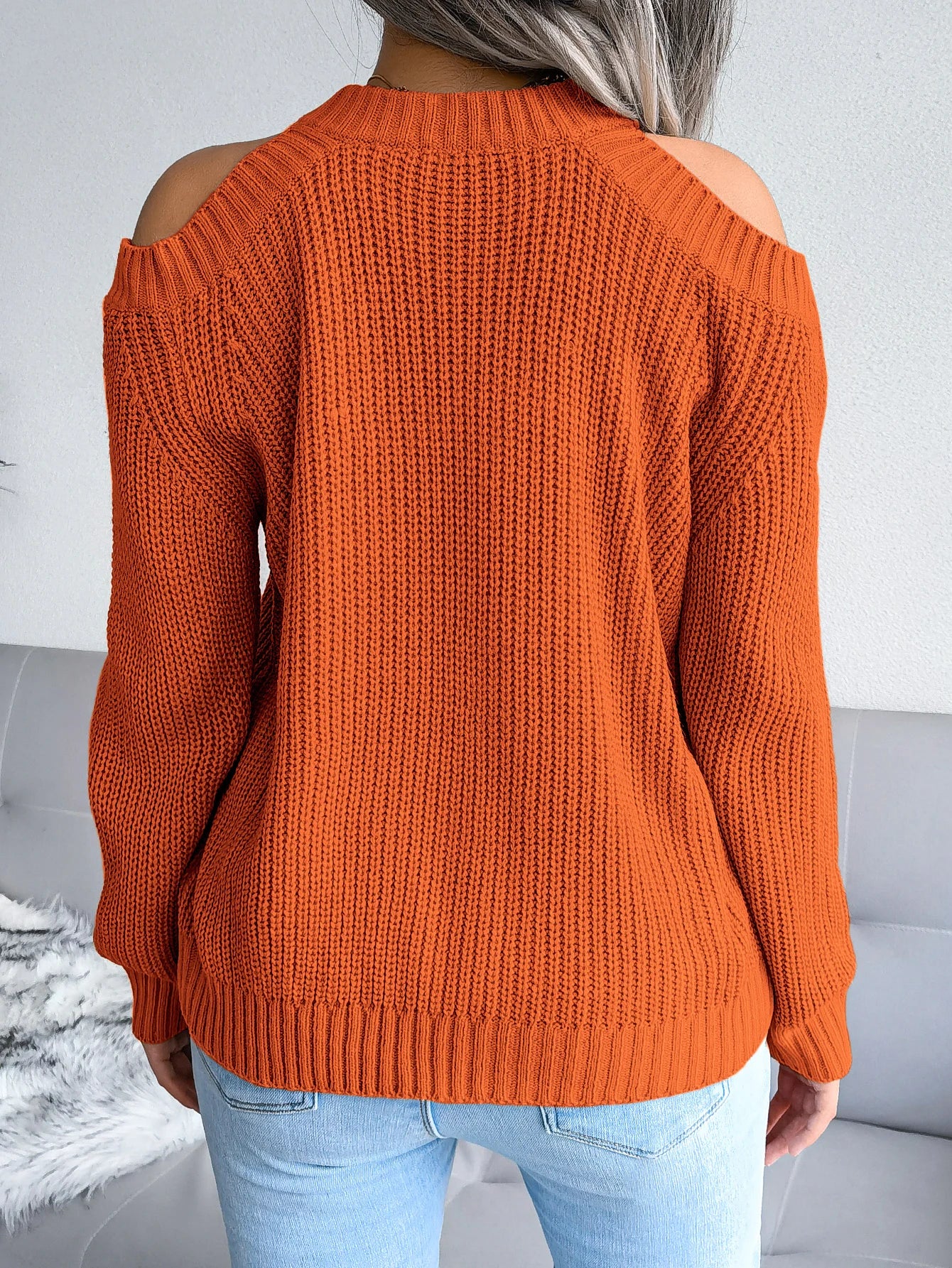 MTM Cut-Out Shoulder Crew Neck Knitted Sweater
