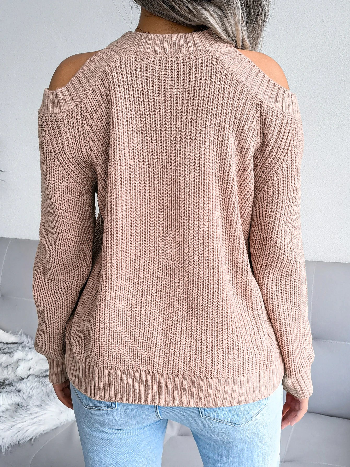 MTM Cut-Out Shoulder Crew Neck Knitted Sweater