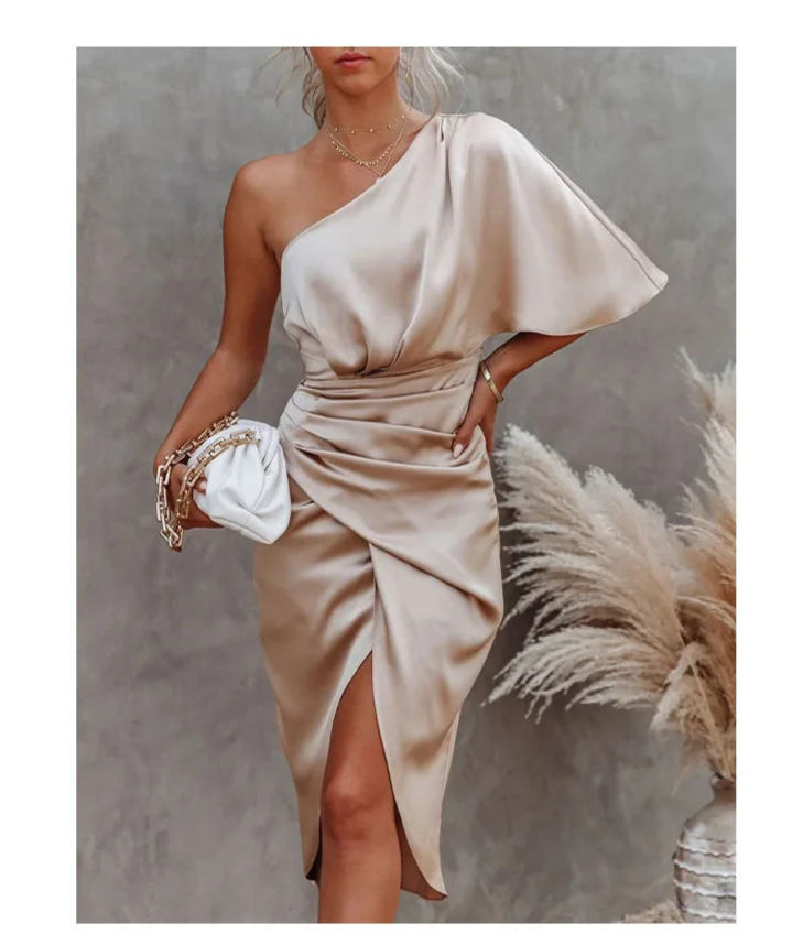 Satin One-Shoulder Summer Dress