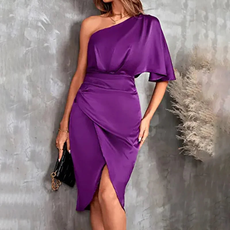 Satin One-Shoulder Summer Dress