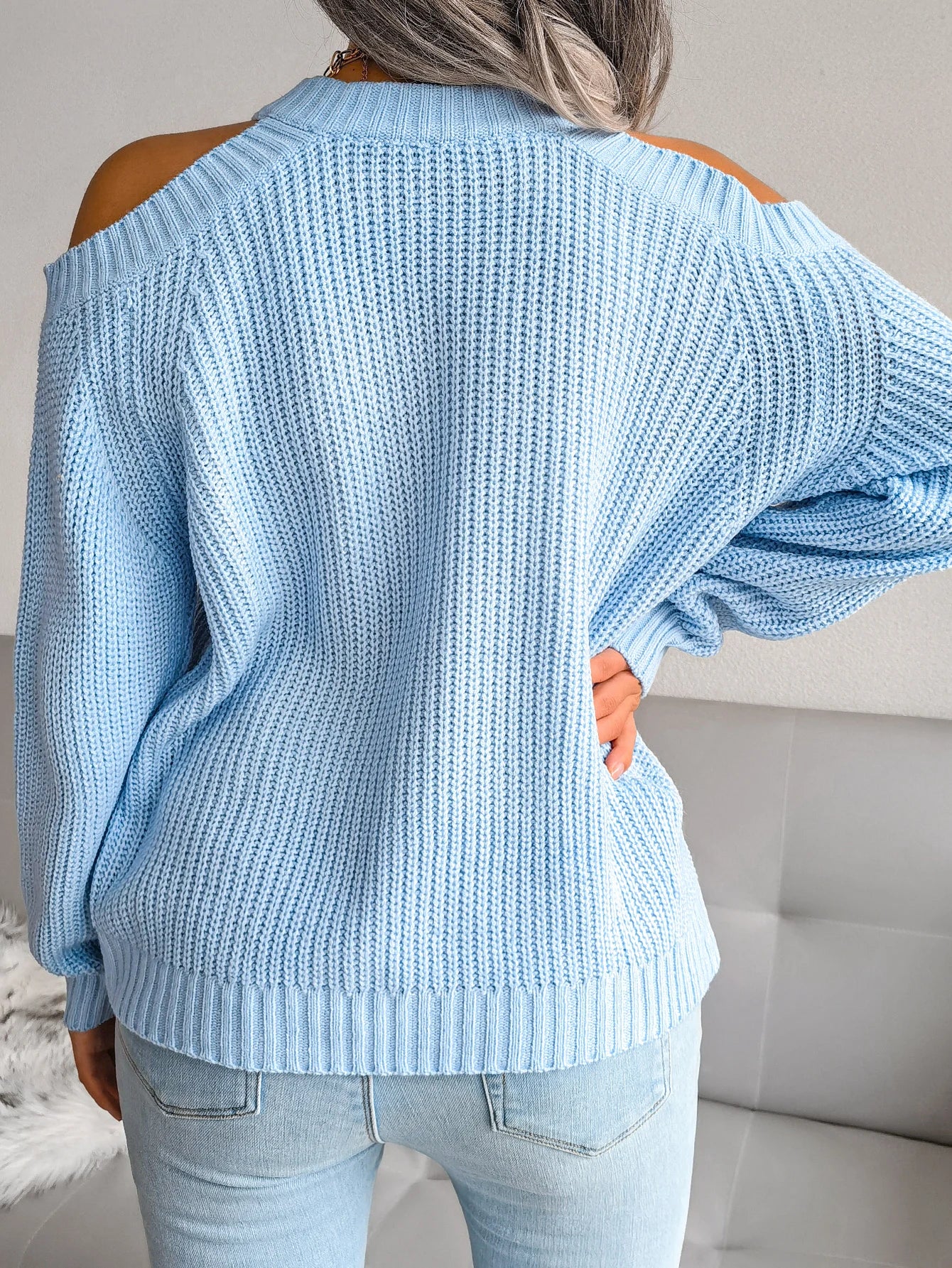 MTM Cut-Out Shoulder Crew Neck Knitted Sweater