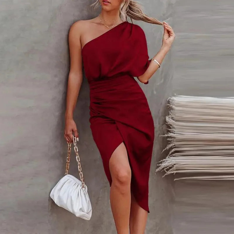 Satin One-Shoulder Summer Dress