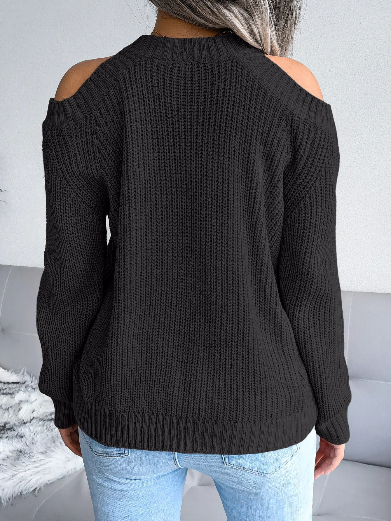 MTM Cut-Out Shoulder Crew Neck Knitted Sweater