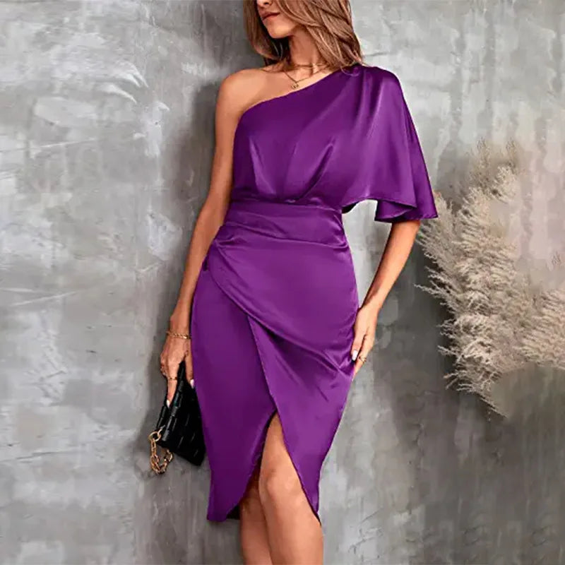Satin One-Shoulder Summer Dress