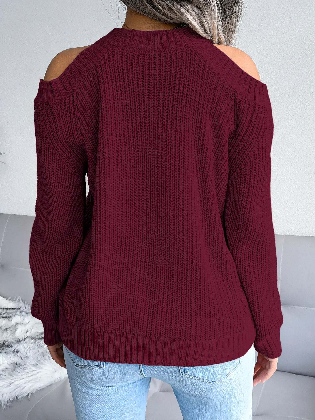 MTM Cut-Out Shoulder Crew Neck Knitted Sweater