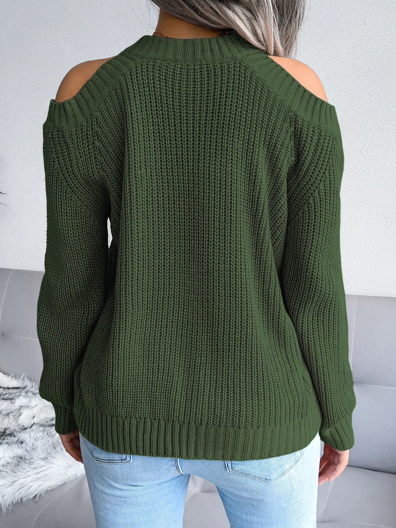 MTM Cut-Out Shoulder Crew Neck Knitted Sweater
