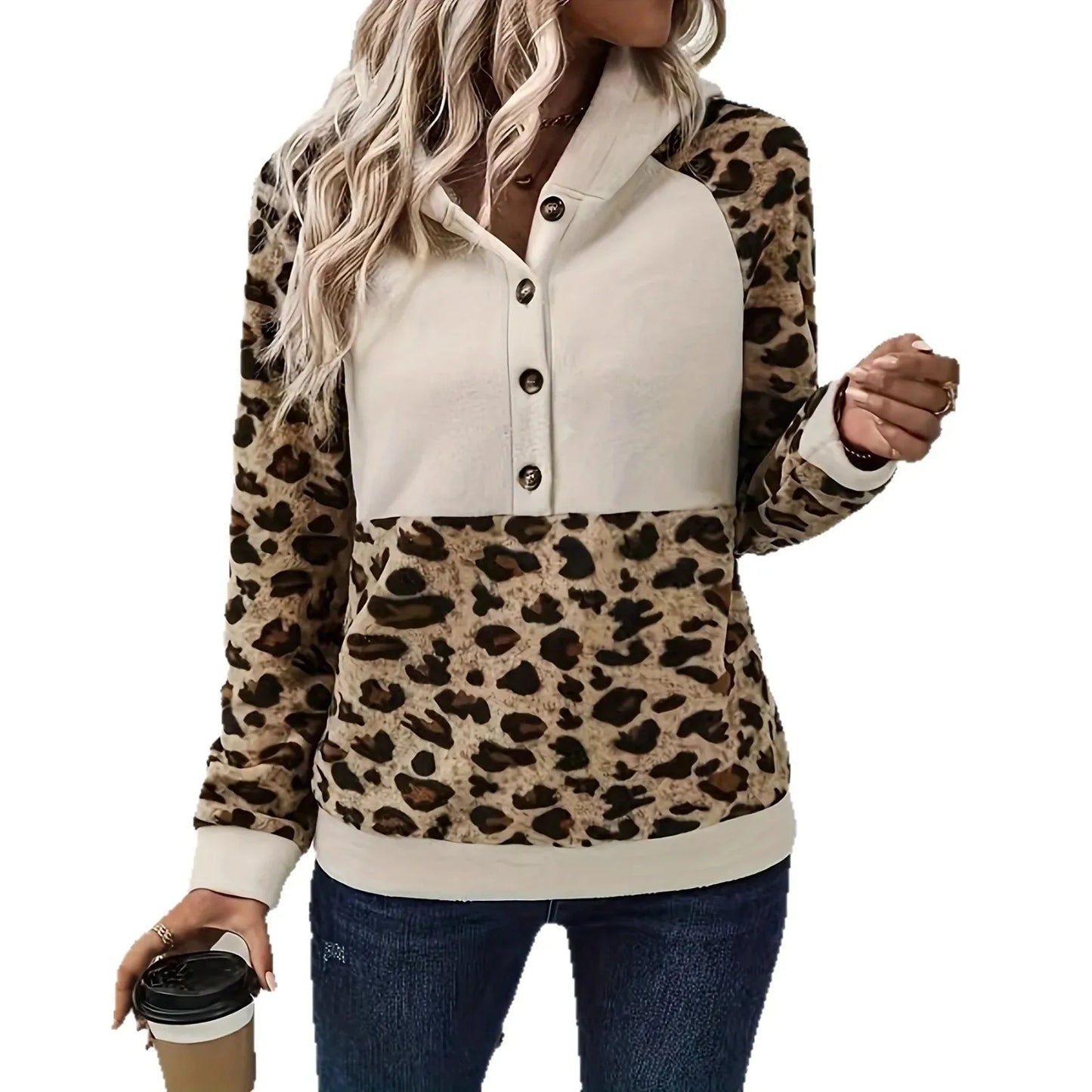 MTM Leopard Print Front Button-Up Hoodie