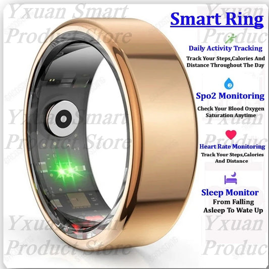 2024 MTM-R02 Smart Ring - Gold 5ATM Waterproof, For Men or Women Health Monitoring 100+ Sport Modes Fitness Tracking Waterproof Sport Ring